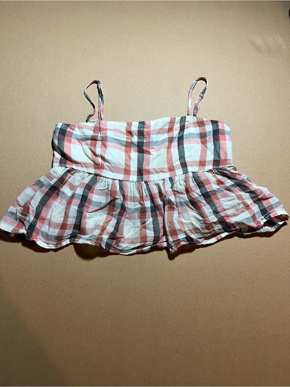 Lucky Brand Pink and White Plaid Peplum Camisole